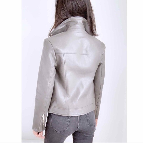 Vegan Leather MOTO Jacket Gray Grey - Picture 3 of 3